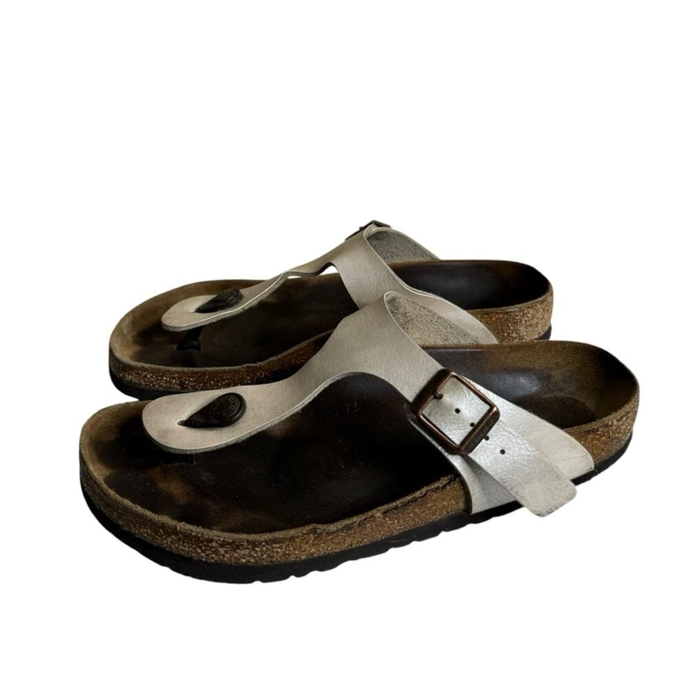 Birkenstock Gizeh Birko Flor Faux Leather Sandals Graceful Pearl White Womens 37